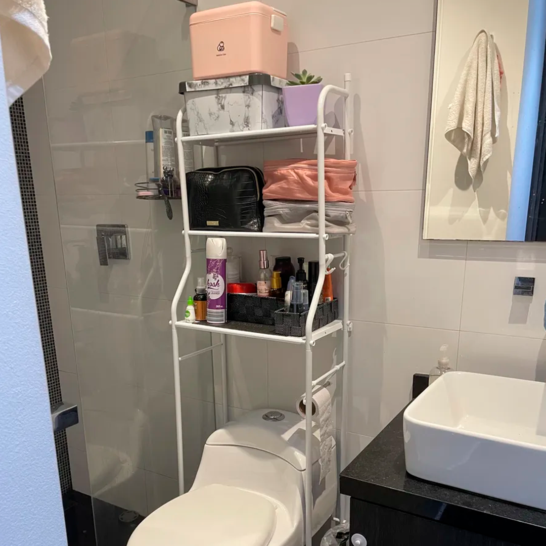 Estante organizador de 3 niveles sobre el inodoro