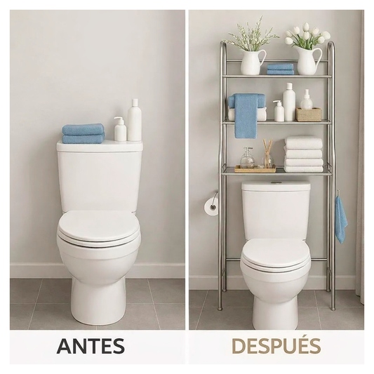 Estante organizador de 3 niveles sobre el inodoro: Organiza tu baño en minutos sin perforar paredes